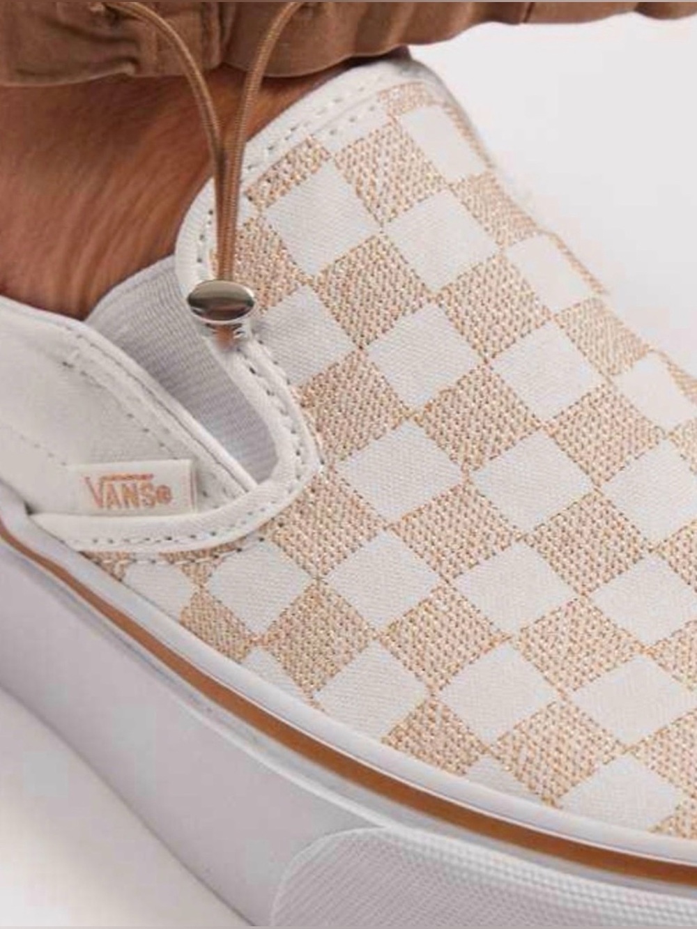 •VANS•NWT METALLIC GOLD & WHITE CHECKERED OLD SKOOL PLATFORM SNEAKER SIZE 8 - Picture 8 of 12